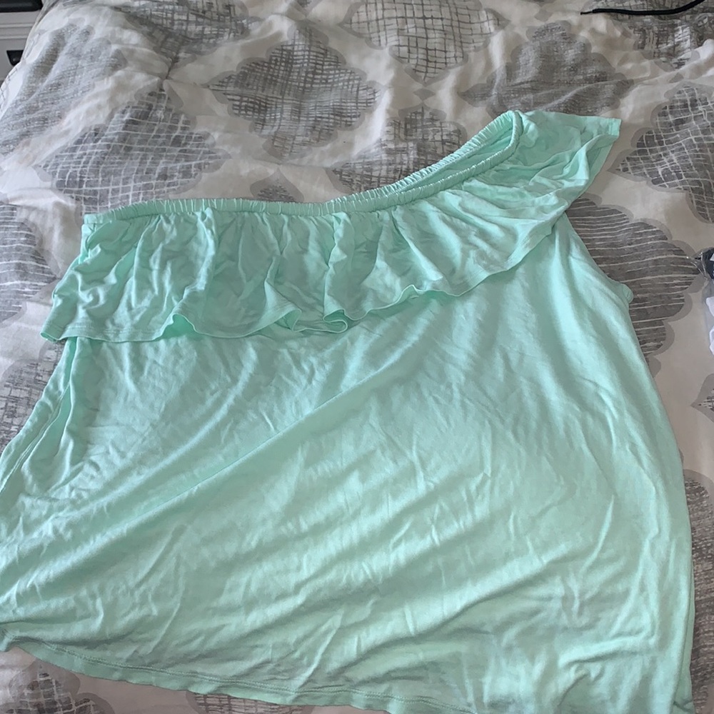 Mint Green One Shoulder Shirt with Ruffle